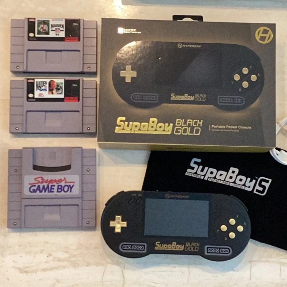Hyperkin Supaboy Black Gold Portable Pocket Console Nintendo SNES Games Gameboy